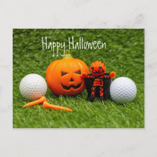 Carte Postale Golf Halloween Jour avec golf balle fantôme citrou