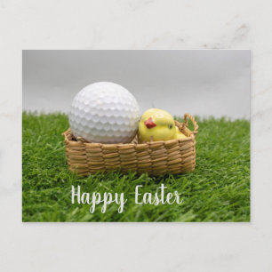 Carte Postale Golf Happy Pâques avec balle de golf et poulet