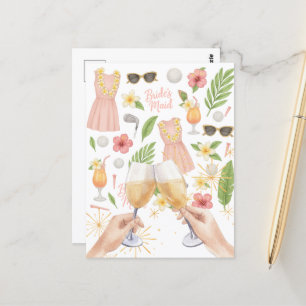 Carte Postale Golf Hawaiian thème Lady Bride Bachelorette Party