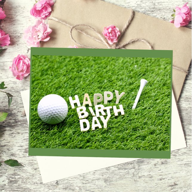 Carte Postale Golf Joyeux anniversaire avec balle de golf et tee (Créateur téléchargé)