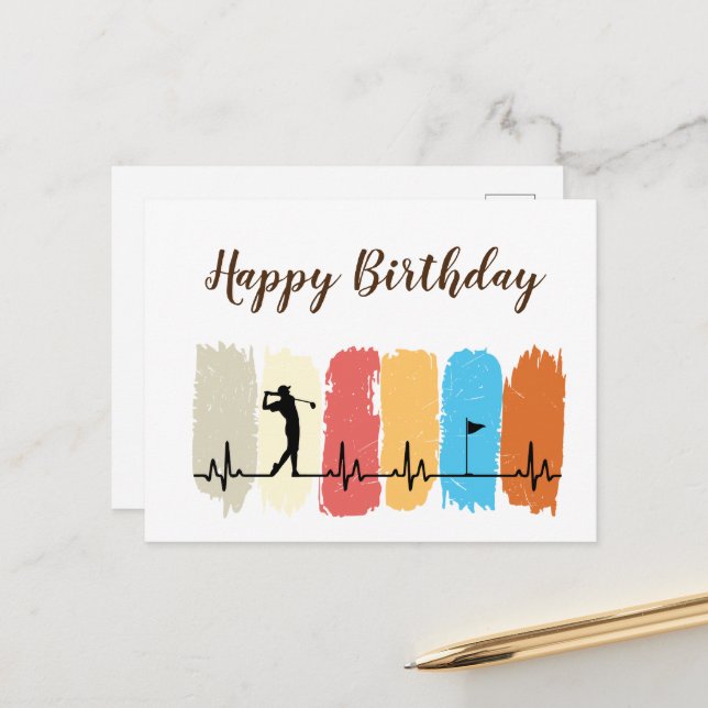 Carte Postale Golf Joyeux Anniversaire Golfing (Devant/Arrière en situation)