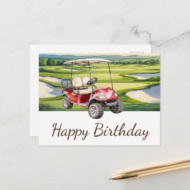 Carte Postale Golf Joyeux Anniversaire Golfing (Devant/Arrière en situation)