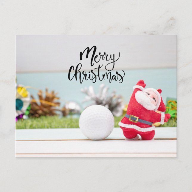 Carte Postale Golf Joyeux Noël avec balle et Père Noël (Devant)