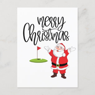Carte Postale Golf Joyeux Noël avec le Père Noël au drapeau 
