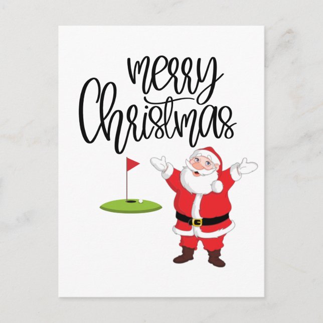 Carte Postale Golf Joyeux Noël avec le Père Noël au drapeau (Devant)