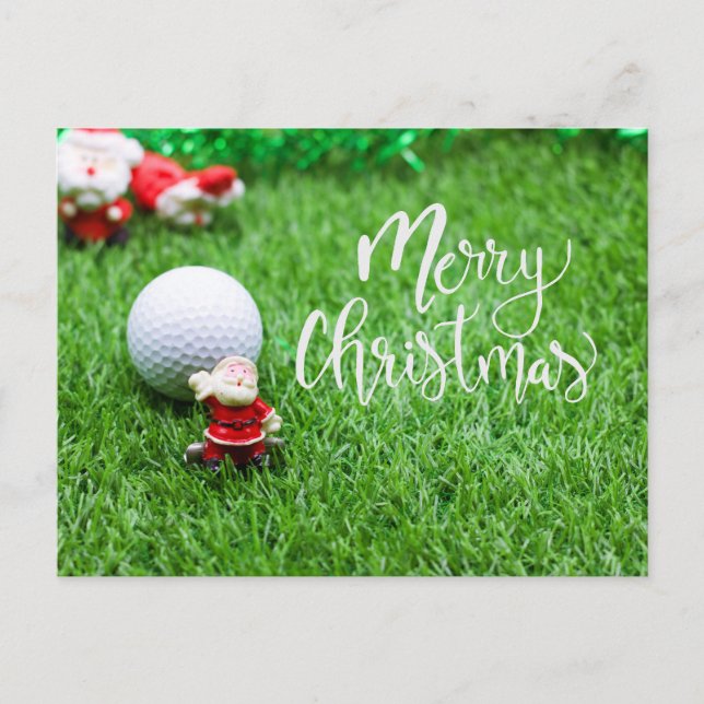 Carte Postale Golf Joyeux Noël avec Père Noël et balle (Devant)