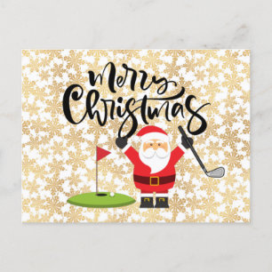 Carte Postale Golf Joyeux Noël avec Père Noël jouant    golferC