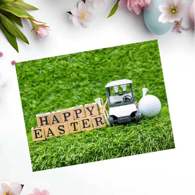 Carte Postale Golf Joyeux Pâques au golfeur avec balle de golf & (Créateur téléchargé)