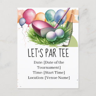 Carte Postale Golf Let’s Par avec balle de golf et vin