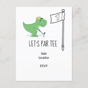 Carte Postale Golf Let’s Par tee 1er Anniversaire Dinosaur golf