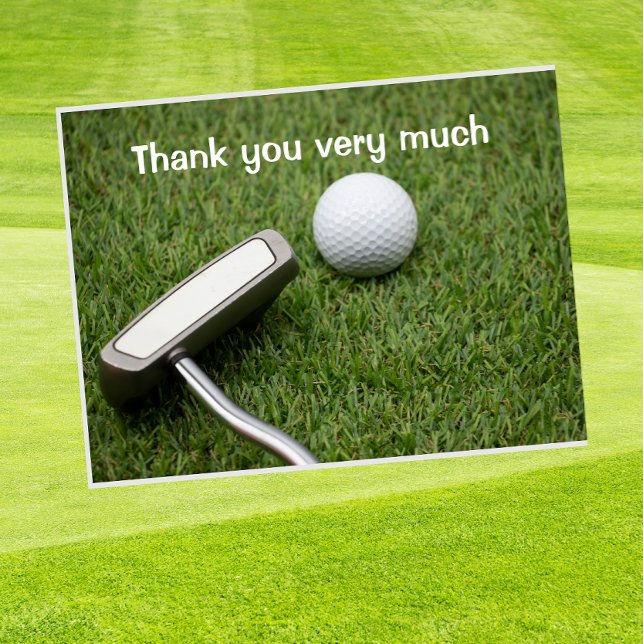 Carte Postale Golf Merci avec balle de golf et putter sur green (Créateur téléchargé)