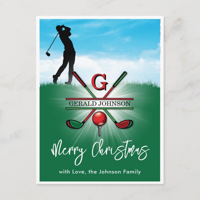 Carte Postale Golf Monogramme Joyeux Noël-Dessin de vacances (Devant)