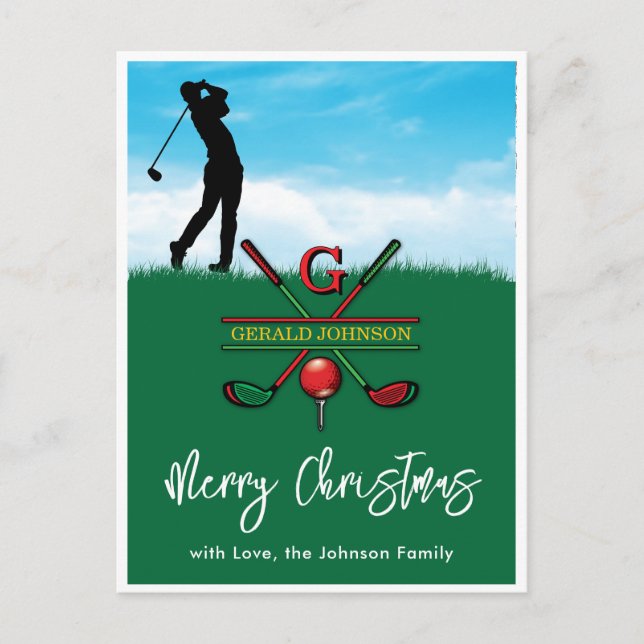 Carte Postale Golf Monogramme Joyeux Noël-Dessin de vacances (Devant)