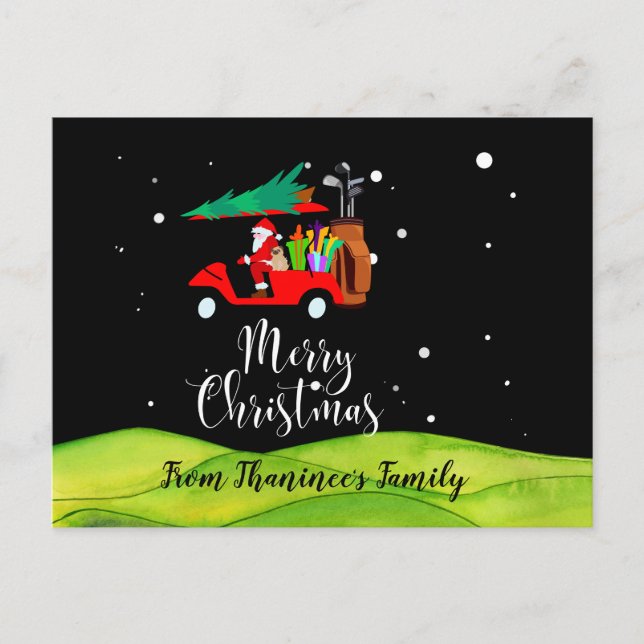 Carte Postale Golf noël Santa Claus équitation voiturette de gol (Devant)