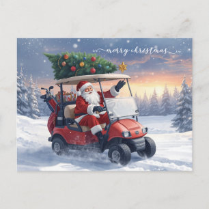 Carte Postale Golf Noël vacances Santa conduit voiturette de gol