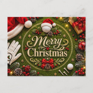 Carte Postale Golf Noël Vacances sur fond de gazon vert