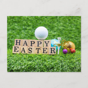Carte Postale Golf Pâques Vacances avec balle de golf sur l'herb