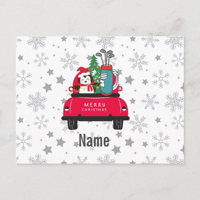 Carte Postale Golf Penguin avec voiturette de golf Joyeux Noël (Devant)