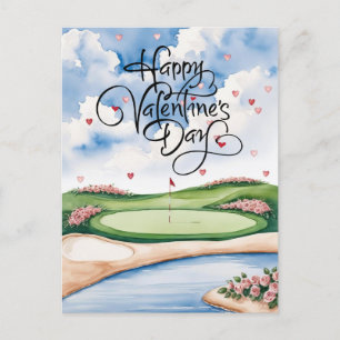 Carte Postale Golf romantique avec Roses - Aquarelle