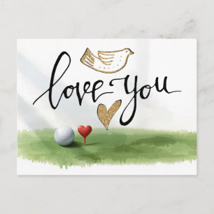 Carte Postale Golf Saint-Valentin avec balles de golf sont sur r