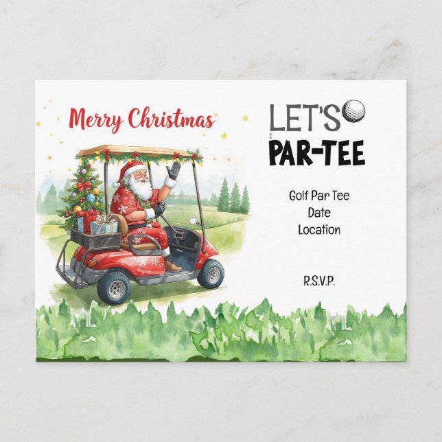 Carte Postale Golf Santa dans un chariot rouge – Drôle de Let Pa (Devant)