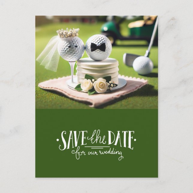 Carte Postale Golf sauve la date pour mariage mariée marié  (Devant)