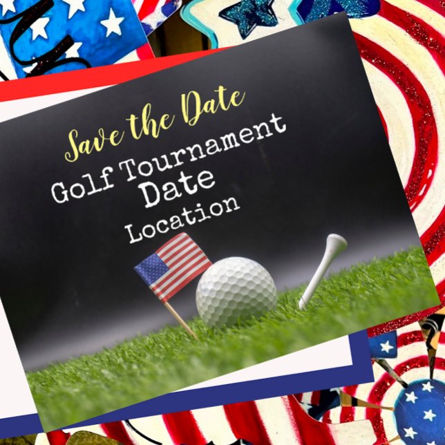 Carte Postale Golf Sauvez la date avec balle de golf et drapeau  (Créateur téléchargé)