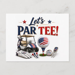 Carte Postale Golf Save the Date avec balle de golf et drapeau a