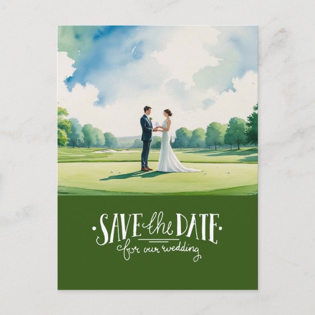 Carte Postale Golf save the date for wedding bride groom  (Devant)