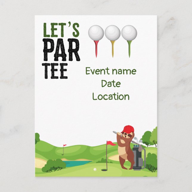 Carte Postale Golf Save the Date Let's Par Tee avec Sloth drôle (Devant)