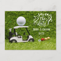 Golf Save the Date voiturette de golf et balle sur