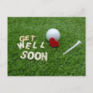 Carte Postale Golf Soyez bien bientôt avec texte et balle sur gr