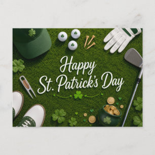 Carte Postale Golf St. Patrick avec balle de golf pour golfeur