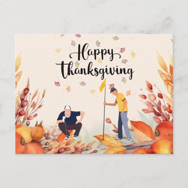 Carte Postale Golf Thanksgiving Accueil d'automne pour Golfer (Devant)