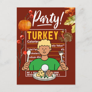 Carte Postale Golf Thanksgiving golfeur manger boule dinde drôle