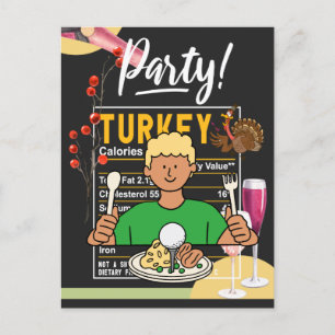 Carte Postale Golf Thanksgiving golfeur manger boule dinde drôle
