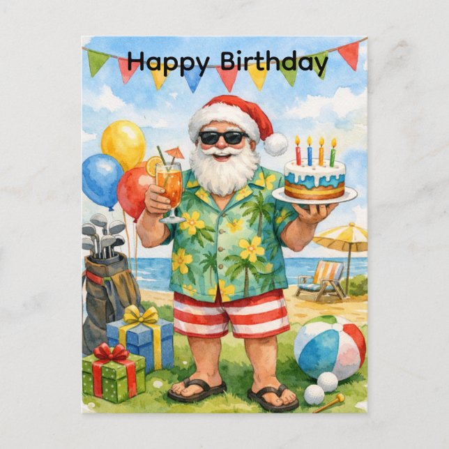 Carte Postale Golfer Santa Hat hold Birthday Cake in Party  (Devant)