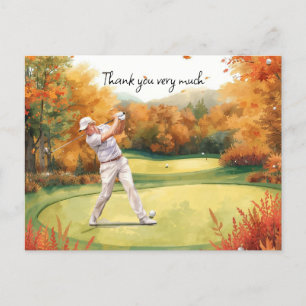 Carte Postale Golfeur d'automne sur parcours de golf aquarelle m