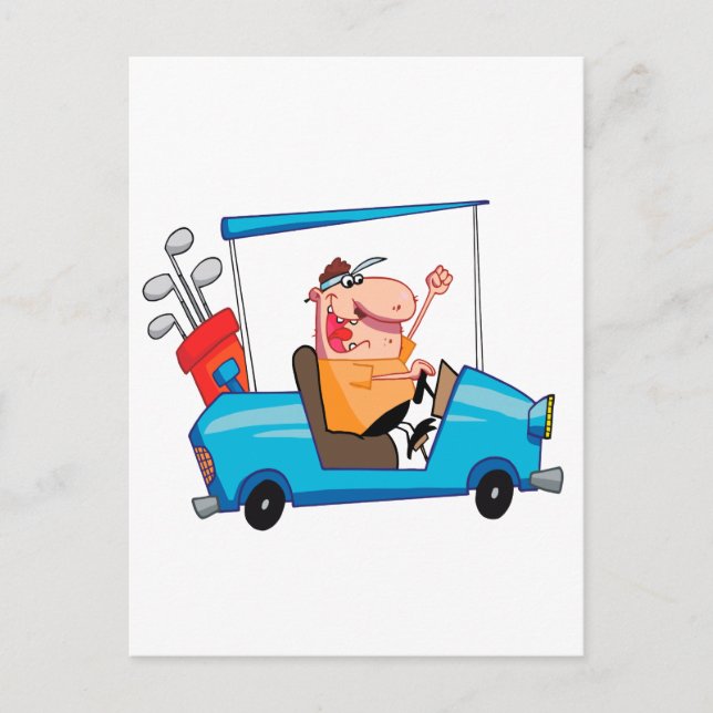 Carte Postale golfeur drôle en voiturette de golf (Devant)