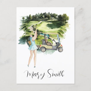 Carte Postale Golfeur sur terrain de golf avec des cadeaux de no