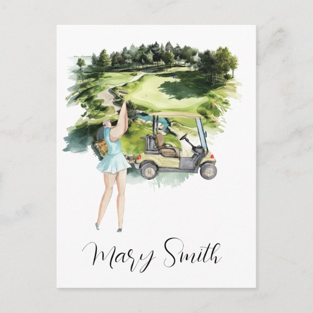 Carte Postale Golfeur sur terrain de golf avec des cadeaux de no (Devant)