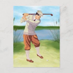 Carte Postale Golfeur vintage par la Riverbank