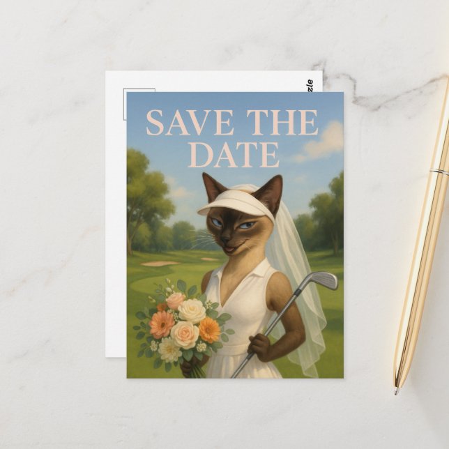 Carte Postale Golfeuse femme Économisez la Date de Mariage Enter (Devant/Arrière en situation)