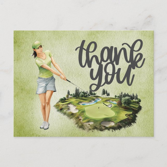 Carte Postale Golfeuse sur parcours de golf aquarelle (Devant)