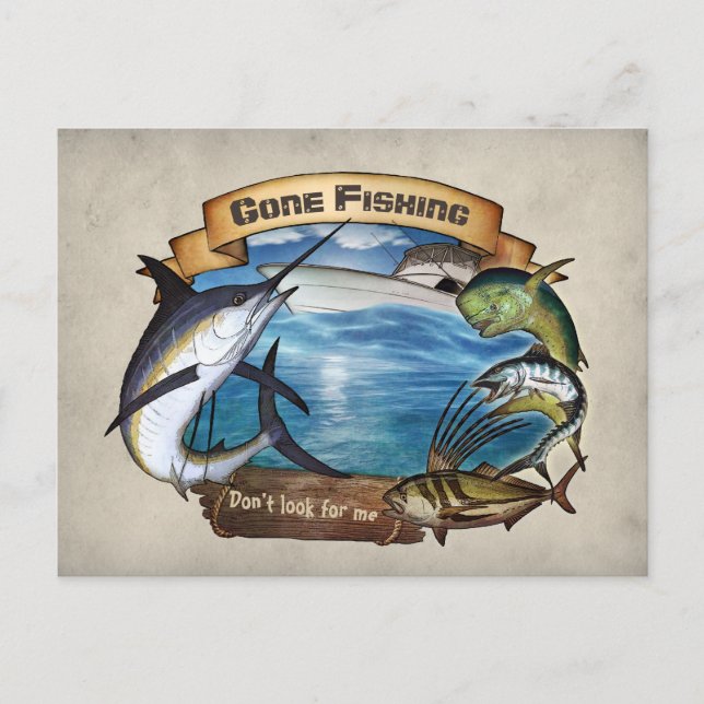 Carte Postale Gone Fishing - Ne me cherchez pas (Devant)