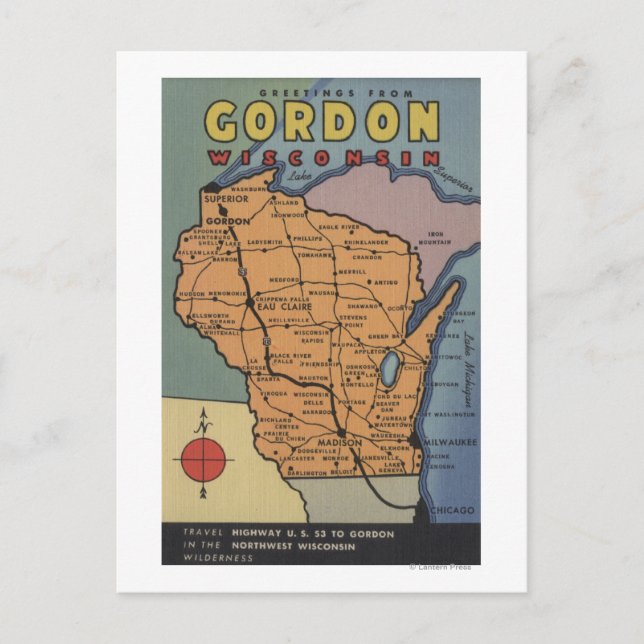 Carte Postale Gordon, Wisconsin - Grandes scènes de lettres (Devant)