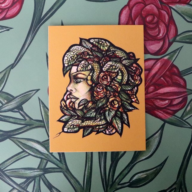 Carte Postale Gorgon de serpents verts de Medusa (Créateur téléchargé)