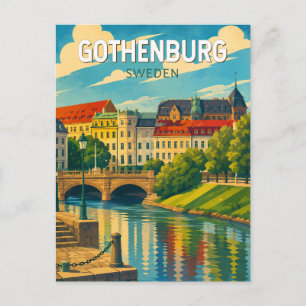 Carte Postale Göteborg Suède Illustration Voyage Art Vintage
