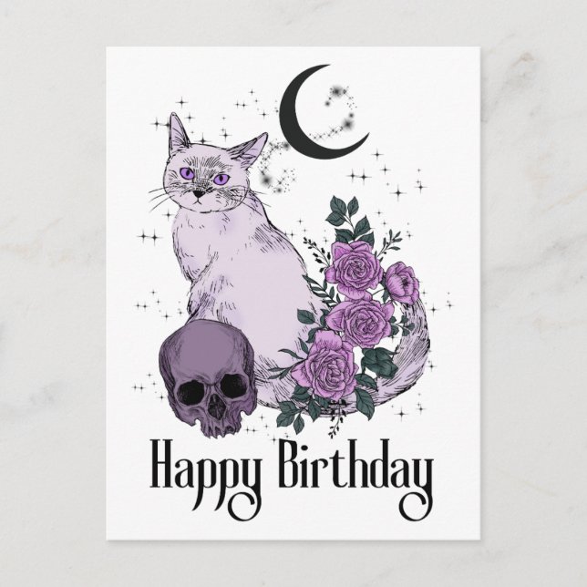 Carte Postale Goth Cat Gothique Voeux d'anniversaire (Devant)
