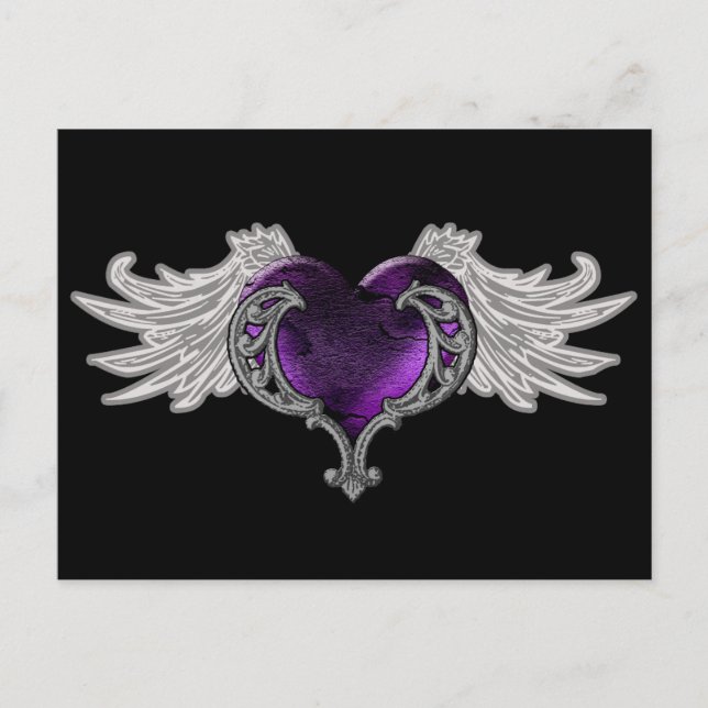 Carte Postale Goth Coeur pourpre avec Ange Ailes (Devant)